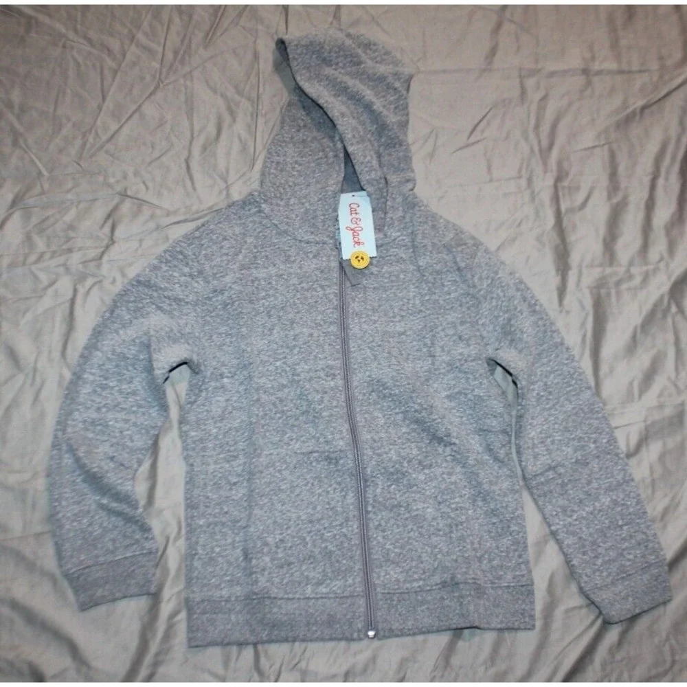 Cat & Jack Boys' Fleece Zip-Up Hooded Sweatshirt Hoodie Solid gray Size S 6/7